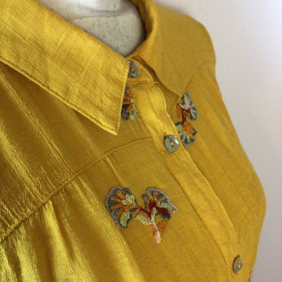 Anthropologie Fig & Flower Top Shirt XL Womans Yellow Embroidered Button Up Boho - Picture 16 of 16